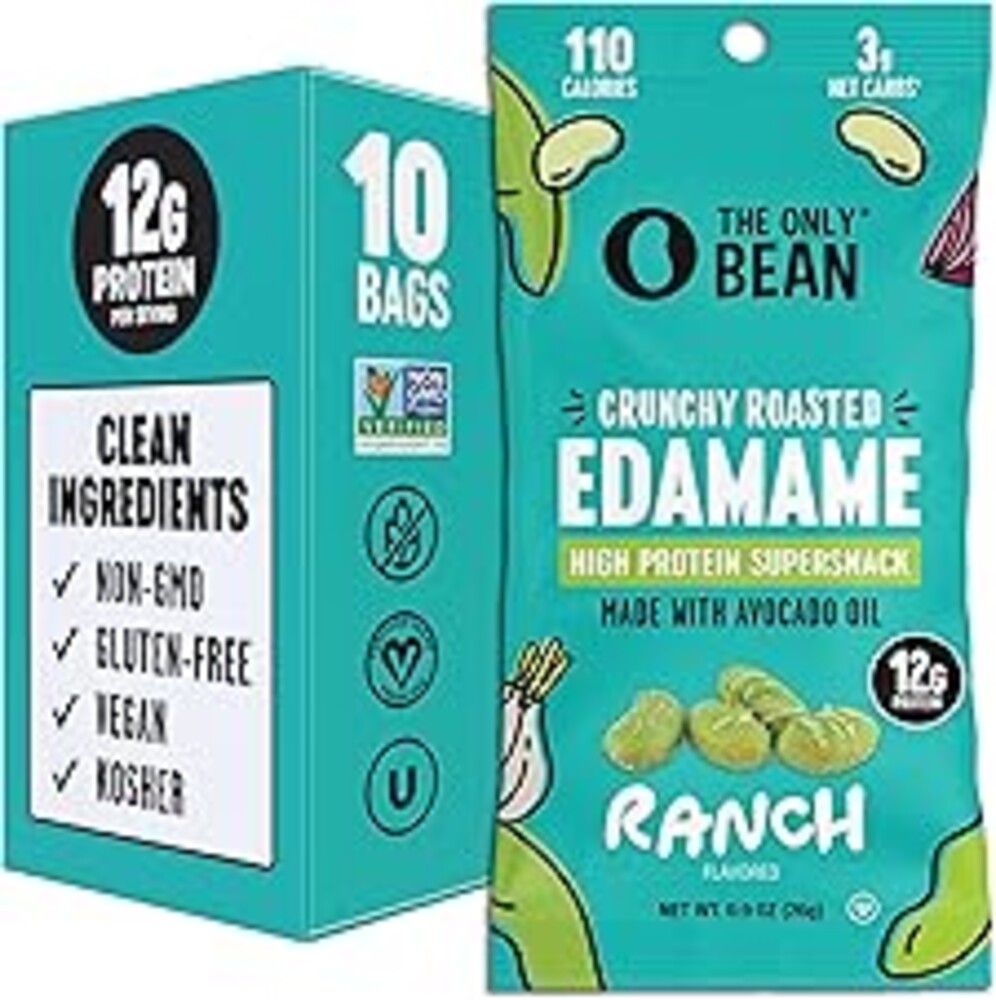 The Only Bean High Protein Snacks, Healthy Snacks for Adults and Kids, Vegan and Low Carb Snacks, Individual Gluten Free Keto Snacks - Edamame Beans Snack (Ranch) - 0.9oz (Pack of 10)