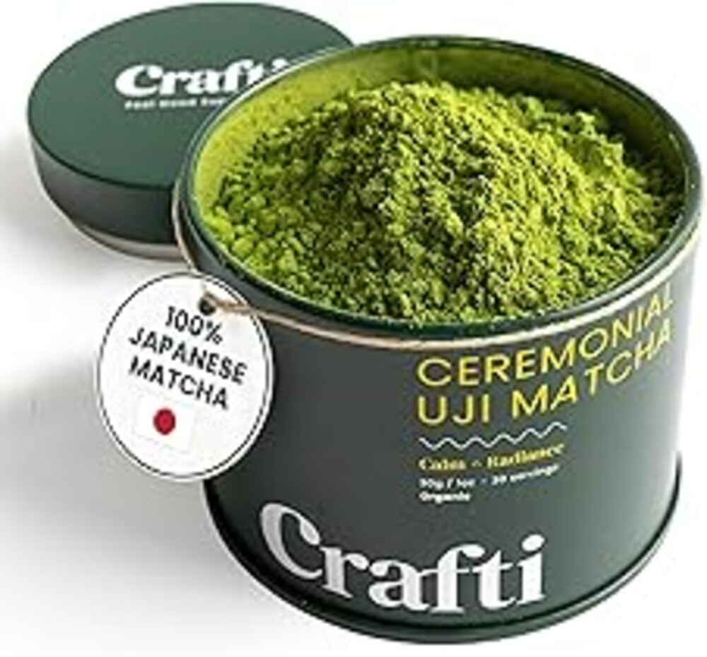 Crafti Ceremonial Grade Matcha Powder (Organic) - Unsweetened Authentic Japanese Daily Matcha Green Tea Powder from Uji, Kyoto for Barista-Grade Lattes (30g / 1.06oz)