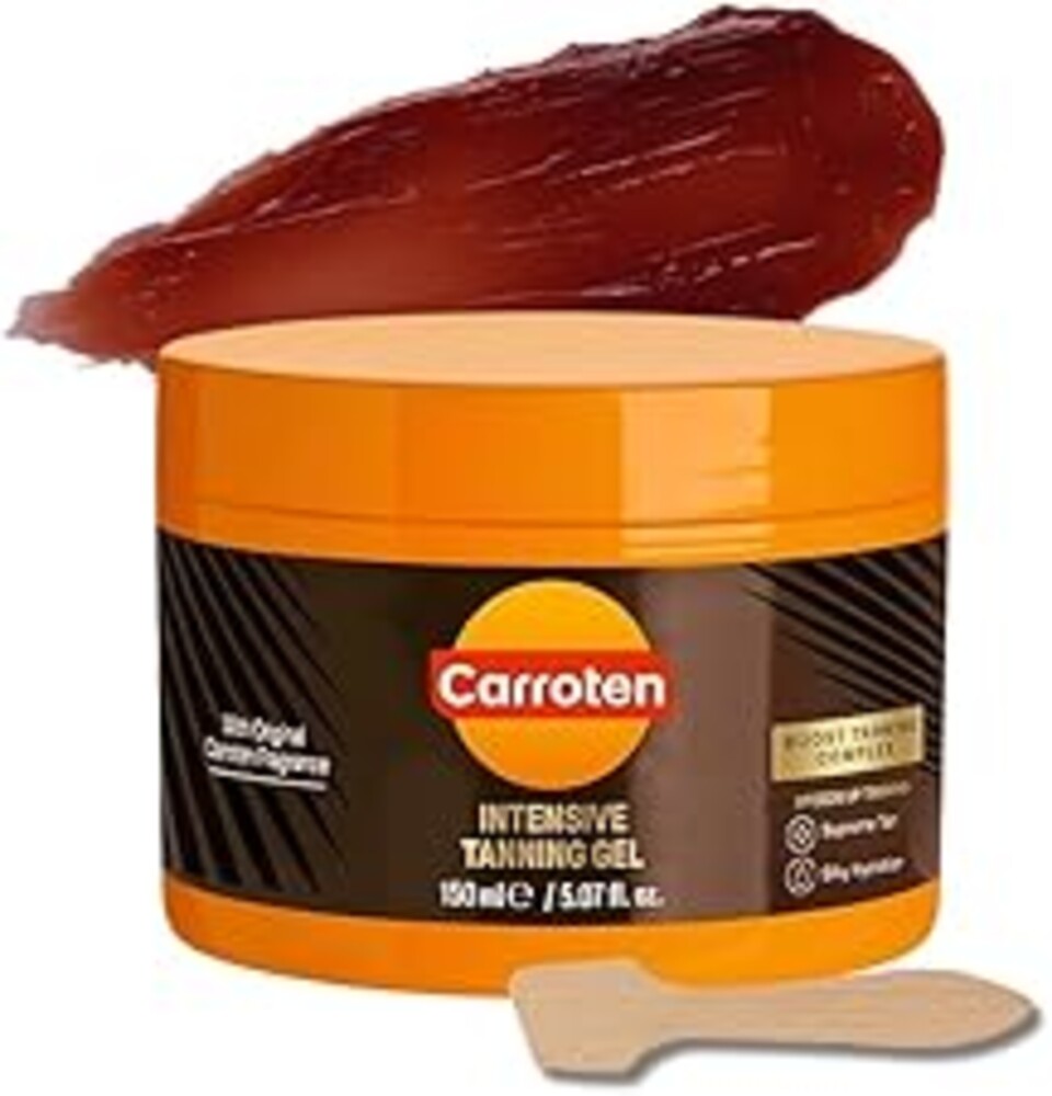 Carroten Intensive Tanning Gel | Browning Tan Accelerator | Non-Greasy, Water-Resistant with Carrot & Coconut Oil | Vitamin A & E For Moisture & Hydration | 5 Fl Oz + Spatula