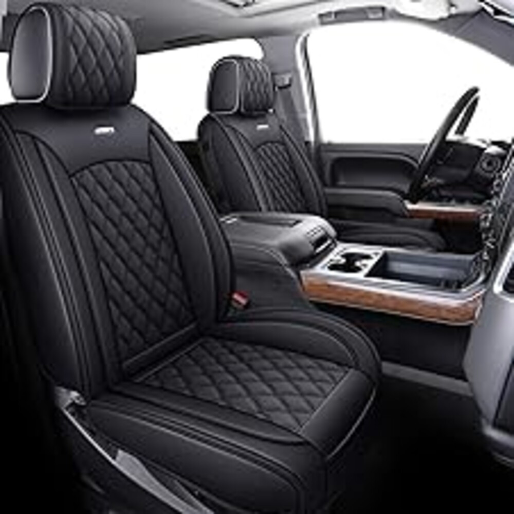 Aierxuan Seat Covers for Truck Chevy Chevrolet Silverado GMC Sierra Pickup 2007-2026 1500 2500HD 3500HD Trail Boss Z71 Crew Double Extended Cab Waterproof Leather Protectors (Full Set, Black)