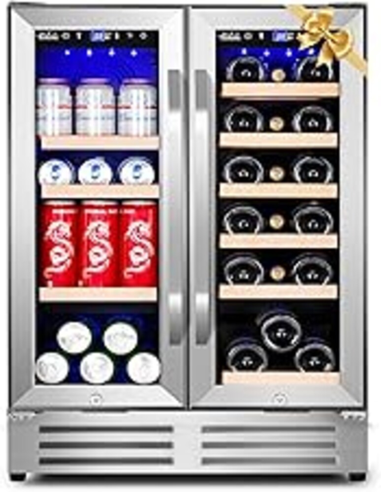 Velieta Wine and Beverage Refrigerator, 24 Inch Dual Zone Fridge with Glass Door, Built-In Cooler with Powerful and Quite Cool System/18 Bottles and 88 Cans Capacity Bverage Cooler