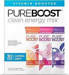 Pureboost Sugar Free Energy Drink Powder, Combo Pack, 10 Count – 3-in-1 Clean Energy, Low Sodium Hydration & Essential Vitamins, Energy Drink Mix with B12 Vitamins, Electrolytes, Antioxidants
