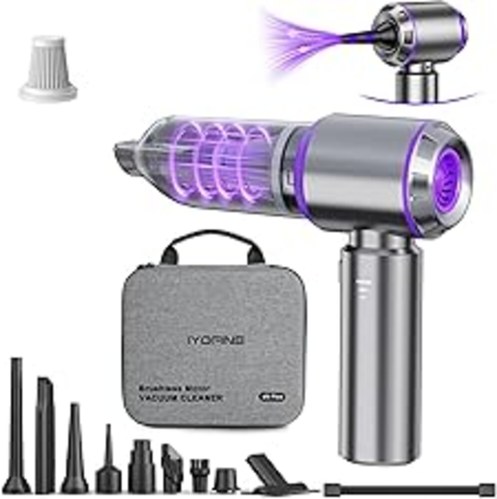 IYOFINE Vacuum/Air Duster 80,000RPM Super Power Mini Car Vacuum Cleaner 4-in-1 air Blower Gun Air Duster & Air Blower & Pump Hand Electric air Duster Handheld dust Blower Blower Cordless (Purple)