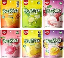 AMOS Peelerz Peelable Gummy Candy Variety Pack, Mango White Peach Banana Green Apple Passion Fruit Lychee, Soft Chewy Fruit Snack, Pack of 6