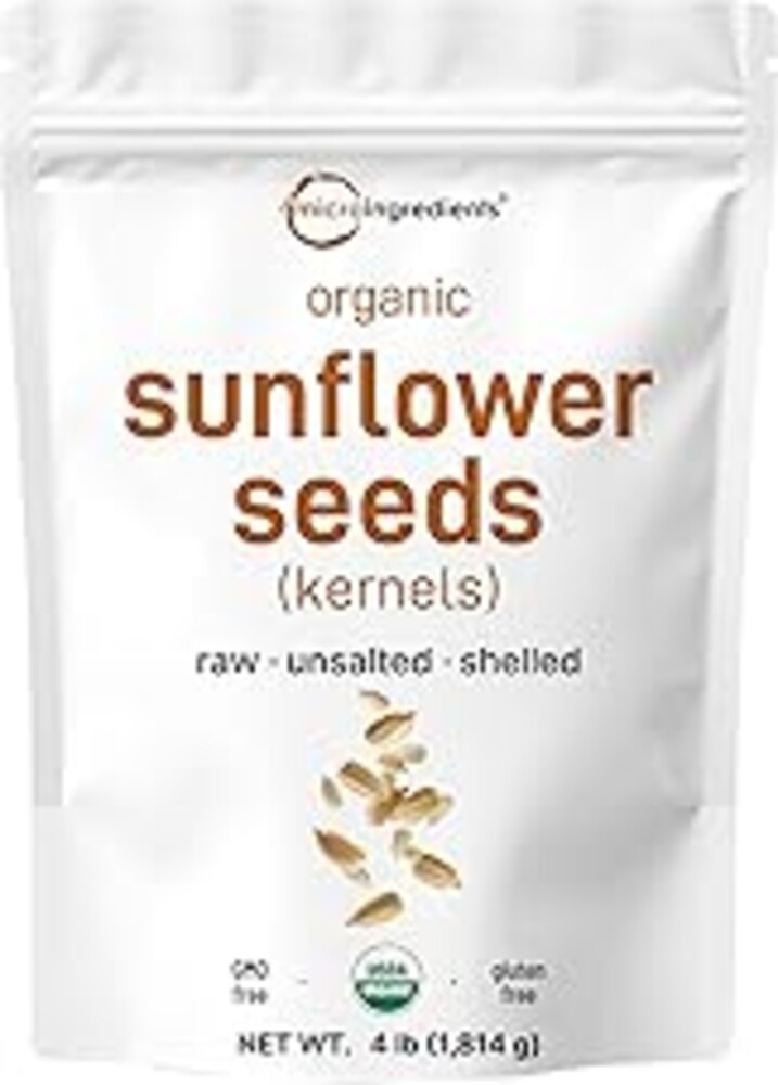 Organic Sunflower Seeds, 4lbs | Raw, Unsalted, & Shelled – Whole Kernels | Low Carb Snack | Great for Baking, Smoothies, & Salad Toppings | Non-GMO, Vegan, Plant Based