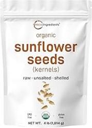 Organic Sunflower Seeds, 4lbs | Raw, Unsalted, & Shelled – Whole Kernels | Low Carb Snack | Great for Baking, Smoothies, & Salad Toppings | Non-GMO, Vegan, Plant Based