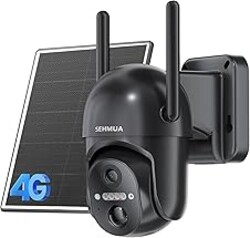 SEHMUA 4G LTE Cellular Solar Security Camera Wireless Outdoor, No WiFi Solar Powered Camera, 360° Live View, 2K Color Night Vision, PIR Motion Sensor, 2 Way Talk, Built in SIM Card