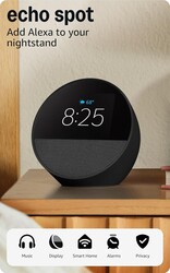Amazon Echo Spot (newest model), Great for nightstands, offices and kitchens, Smart alarm clock with Alexa+ Early Access, Bla