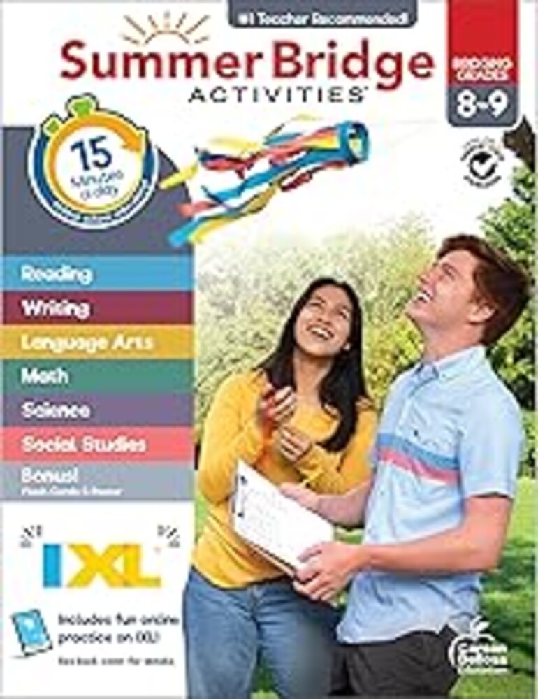 Summer Bridge Activities 8th to 9th Grade Workbooks All Subjects, Middle School Books With Math, Language Arts, Reading Comprehension, Science, Social Studies, Fitness, Flash Cards, and More