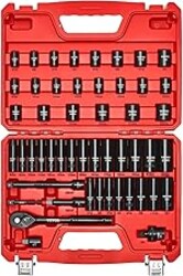 VEVOR 3/8" Drive Impact Socket Set, 50-Piece Standard SAE (5/16 to 3/4 inch) & Metric (8-22 mm) Size, Deep & Shallow, 6 Point, CR-V, Ratchet Handle, Extension Bars, Universal Joint, Reducer, Adapter