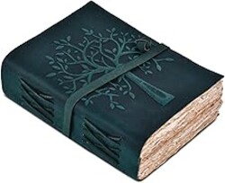 LEATHER VILLAGE Tree of Life Leather Bound Vintage Journal for Men & Women - Book of Shadows - Antique Deckle Edge Handmade Watercolor Paper for Writing, Drawing & Sketching - 6''X4'', Turquoise