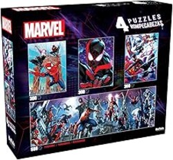 Buffalo Games Marvel Spider-Verse 4-in-1 Multipack Jigsaw Puzzle - Pack of 4, 500 & 3 x 300 Pieces - Family Game Night - Bonus Poster Included - Marvel Puzzle Challenge