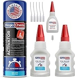 CA Glue with Activator (2 x 1.7 oz + 13.5 fl oz Activator), Cyanoacrylate Adhesive for 3D Printing & Acrylic, Strong Bond Super Glue Accelerator Set (1 Pack)