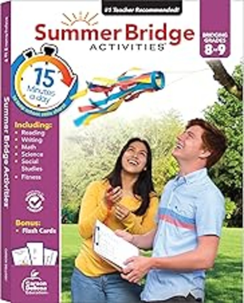 Summer Bridge Activities 8th to 9th Grade Workbooks All Subjects, Middle School Books With Math, Reading Comprehension, Science, Fitness, Social Studies, Writing Practice, and Flash Cards