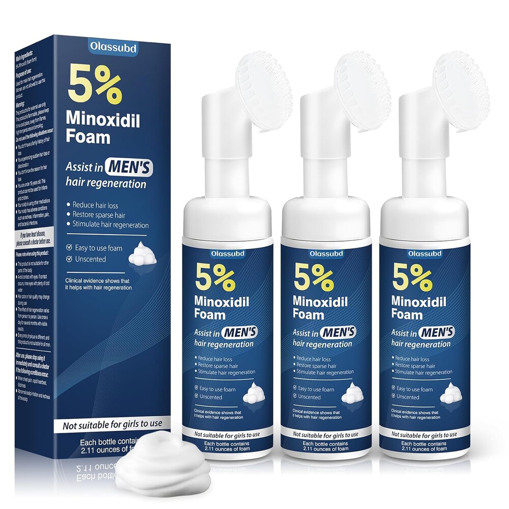 Minoxidil 5% Foam for Men Hair Growth Foam Suitable for Hair Thinning Receding Hairline and Hair Loss to Hair Regrowth Get Thicker Fuller Hair 3 Bottles 2.11 Ounces Each