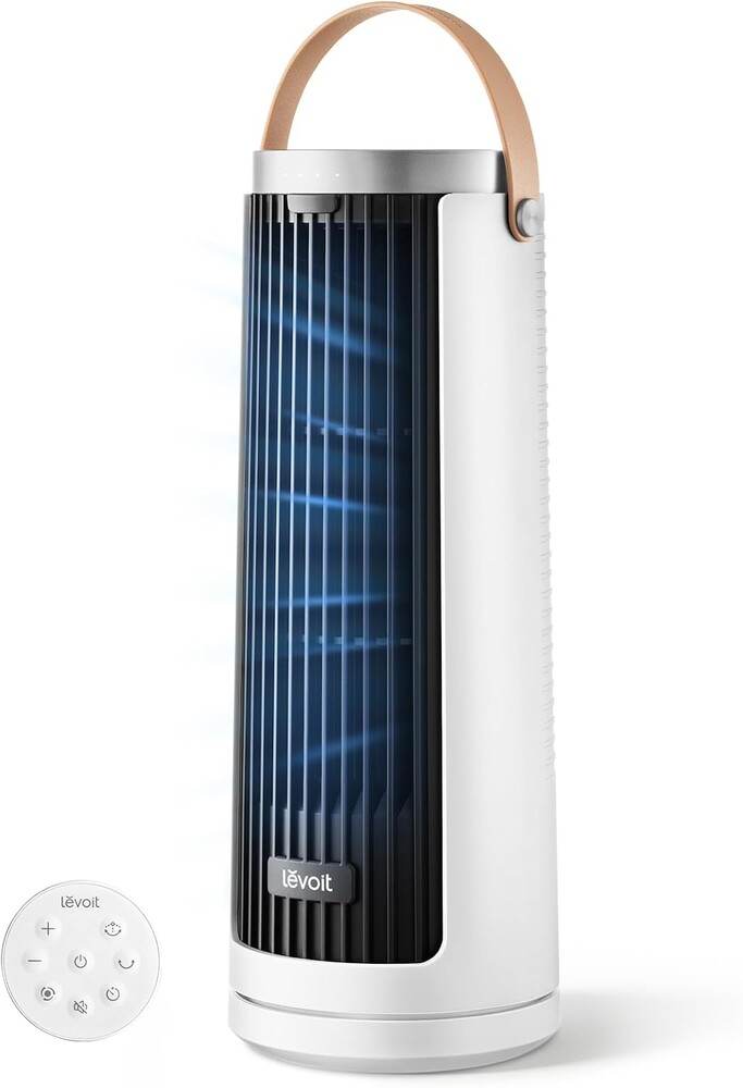LEVOIT Tower Fan for Bedroom, 20dB Quiet Desk Fan with 23ft/s, Portable & Easy to Carry, 3-Angle & 5-Speed Mini Oscillating Fan, DC Motor, Bladeless, Remoter, 12H Timer, for Home, Room, Office, White
