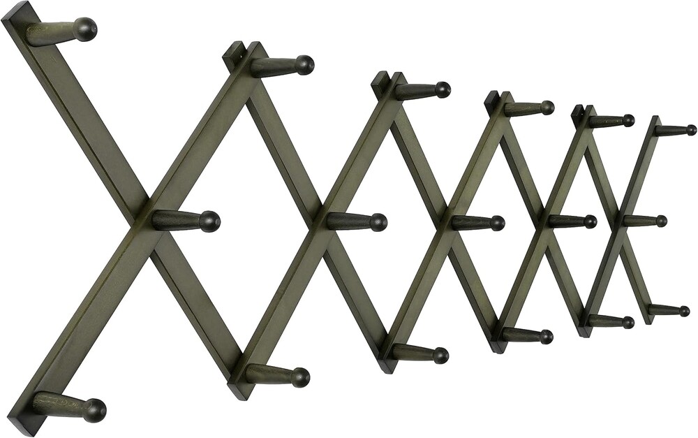 SKOLOO Hat Rack for Wall with 17 Hooks, Solid Wooden, Modern, Expandable Coat Rack Wall Mount for Coats, Hats, Bags, Baseball Caps, Dark Walnut Color