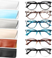 Henotin 6 Pack Reading Glasses for Women Men Blue Light Blocking Stylish Computer Readers with Leather Case