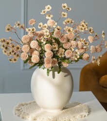 HyeFlora Faux Silk Pompon Mums Artificial Flowers for Vase Kiku Stems & Eucalyptus Floral Arrangement Dried Flowers Vintage Decorative Aesthetic for Home Vase Decor