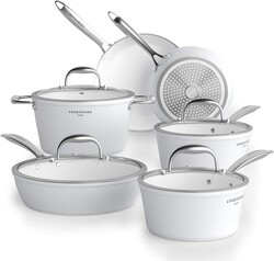 Nonstick Ceramic Cookware Set, Induction & Dishwasher Safe Scratch-Resistant Pots and Pans Set with Glass Lids 10 Pieces, White