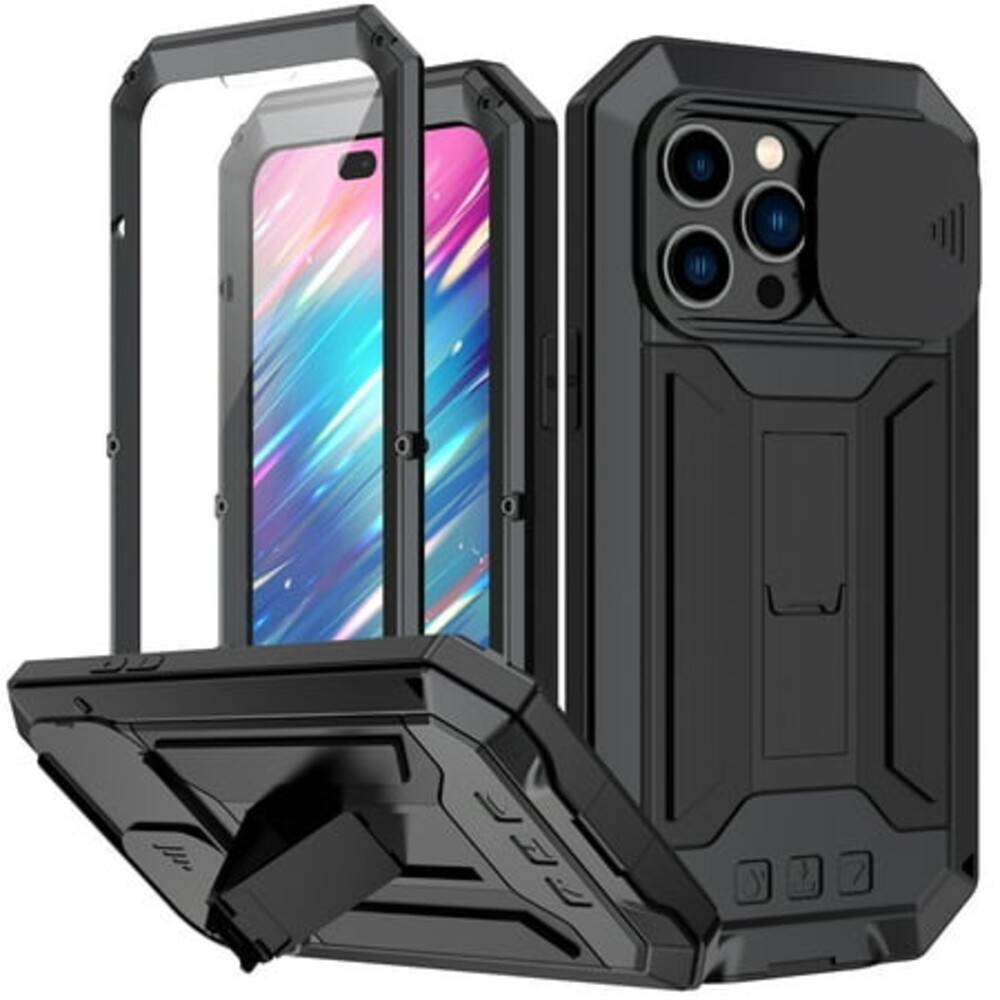 TECH CIRCLE iPhone 14 Pro Max Case,Heavy Duty Military Grade Drop Proof Protection Phone Cover with Screen Protector Kickstand Rugged Shockproof Bumper Slide Camera Protector Cover, Black