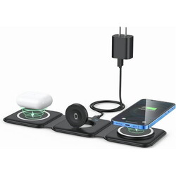 Mastgoal 3-in-1 Wireless Charger Compatible with Multiple Devices Including iPhone 17/16/15/14/13 Series, AirPods 4/3/Pro, and iWatch (Adapter Included) - Magnetic Foldable Design