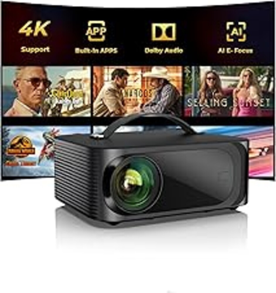 Outdoor-Projector-4K with WiFi and Bluetooth: [3000 Brightness/50W DoIby/Built-in APPs] Portable-Projector Smart OS 2.0&AI Auto Focus, ONOAYO Movie Proyector Compatible with Netflix/YouTube/PrimeVideo