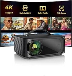 Outdoor-Projector-4K with WiFi and Bluetooth: [3000 Brightness/50W DoIby/Built-in APPs] Portable-Projector Smart OS 2.0&AI Auto Focus, ONOAYO Movie Proyector Compatible with Netflix/YouTube/PrimeVideo