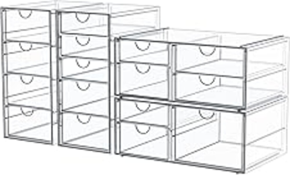 caktraie Makeup Organizer Storage With 16 Drawers, 4 Pcs Desktop Office Supplies, Desk Organizers, Clear Accessories, Dustproof Storage Drawer and for Make Up, Jewelry, Pen, Stationary