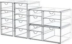 caktraie Makeup Organizer Storage With 16 Drawers, 4 Pcs Desktop Office Supplies, Desk Organizers, Clear Accessories, Dustproof Storage Drawer and for Make Up, Jewelry, Pen, Stationary