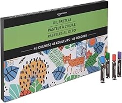 Amazon Basics Soft Oil Pastels Set for Artists, Beginners, Students, High-Pigment Vibrant Colors with Smooth Application, 48 Colors
