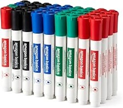 Amazon Basics Low-Odor Dry Erase Whiteboard Markers, Chisel Tip, Quick-Dry, 4 Assorted Colors, 36-Pack