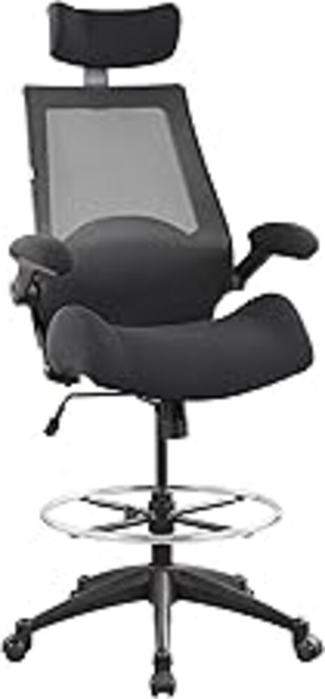 BOLISS Drafting Tall Office Chair 400lbs High Back Wide Standing Desk Chair Comfortable with Flip up Armrests Lumbar Support Adjustable Big Footrest Ring(Black)