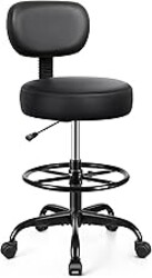 Brick Attic Drafting Chair with Backrest – Adjustable Foot Rest Rolling Stool with Wheels, PU Leather Swivel Stool for Office Spa Studio Lab Counter Salon Home Work Bar Kitchen Shop(Black)