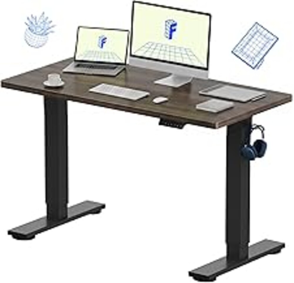 FLEXISPOT EN1 One-Piece Standing Desk, Electric Adjustable with 4 Memory Presets, 176 LBS Capacity, Stable & Quiet, Seamless Desktop for Home Office & Dual Monitors, 48"x24" Black Walnut