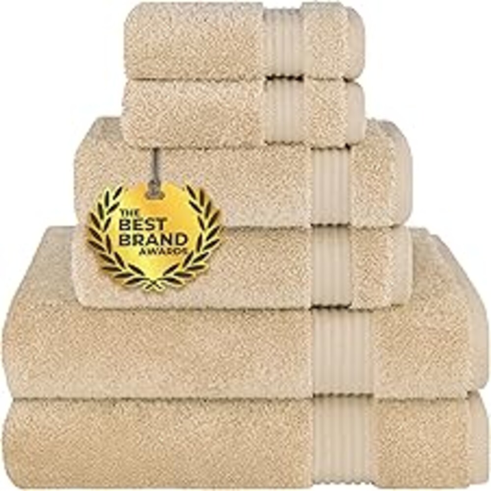 Cotton Paradise 100% Cotton Turkish Towel Set, Soft Absorbent Quick Dry, 6 Piece Towel Set, Beige