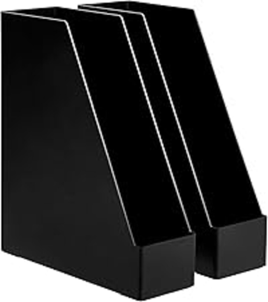 Amazon Basics Plastic Desk Organizer Magazine Rack and File Holder, Black, 2-Pack