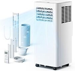 EUHOMY 8,000 BTU Portable Air Conditioners, 4-in-1 Air Conditioner Portable Up to 350 Sq.Ft., Portable AC Unit with Cool, Fan, Dehumidifier, Sleep, 24H Timer, Remote & Installation Kit, for Bedroom