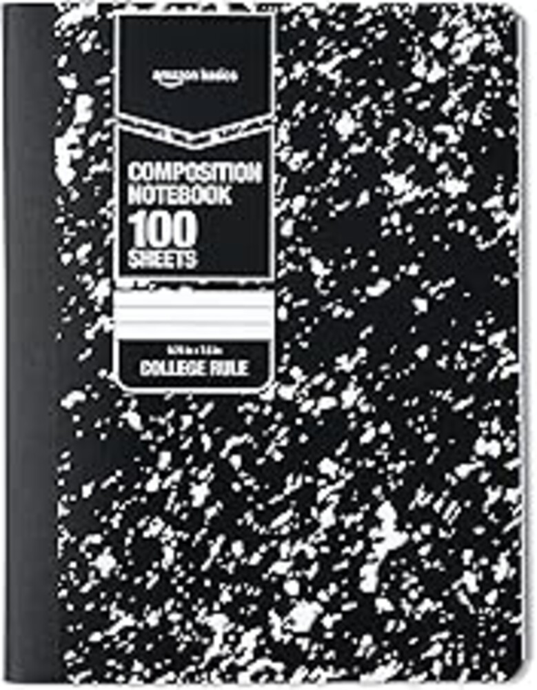 Amazon Basics Composition Notebook, College Ruled, 100 Sheets, 9.75" x 7.5", Marble Black, Sturdy Cover
