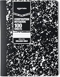 Amazon Basics Composition Notebook, College Ruled, 100 Sheets, 9.75" x 7.5", Marble Black, Sturdy Cover