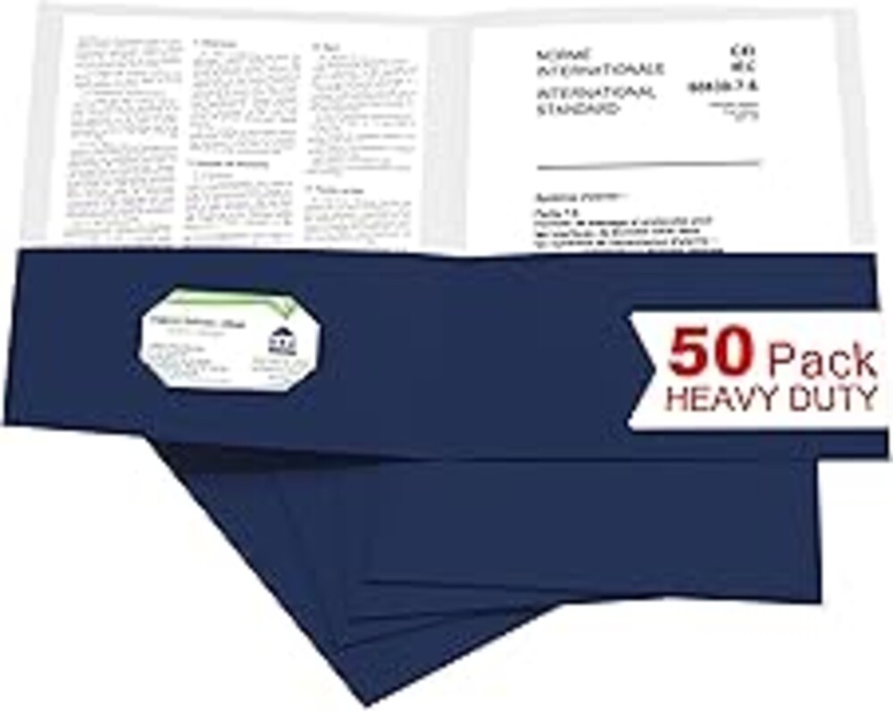 Zzrywuty 50 Packs Two Pocket File Folders with Business Card Slot,Textured Paper,Letter Size,Holds 100 Plus Sheets for School,Office,Business,Royal Blue