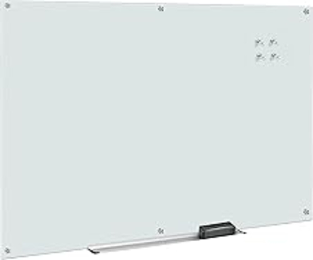 Amazon Basics Glass Dry-Erase Board, Magnetic Frameless Whiteboard, Easy to Install, 72" x 48", White