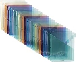 Amazon Basics Tab Dividers for 3 Ring Binder, Two Pocket, Letter Size, Transparent Assorted Colors, 24 Count