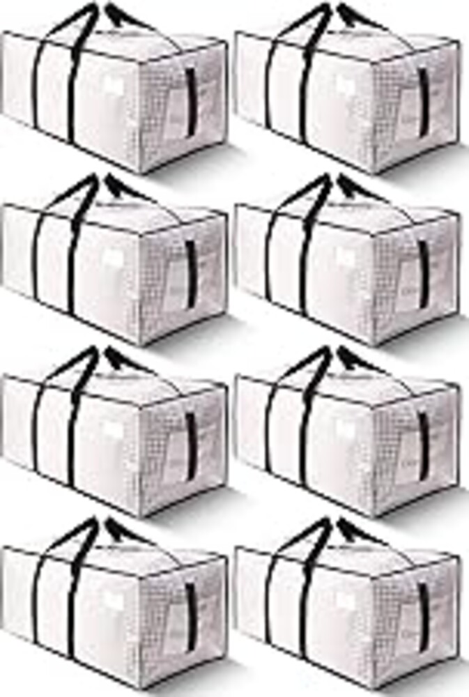 HOMESURE Supports 200lbs Heavy Duty Moving Bags - Strong Zipper & Wrap-Around Handles - Water-Resistant Storage Totes, Durable Alternative to Moving Boxes - 8 Pack - Semi-Transparent
