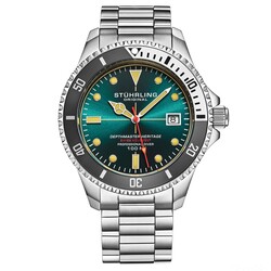 Stuhrling Depthmaster Heritage Diver Swiss Quartz Watch, 42mm, Teal Dial, Stainless Steel, 100M Water Resistant