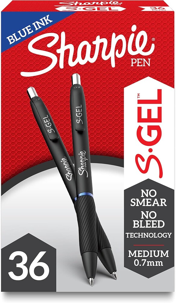 Sharpie S-Gel Gel Pens, Black Barrel, Medium Point (0.7mm), Blue Ink, 36 Count - Home, Office, School, Journaling, Writing, Note-Taking, Teacher Supplies