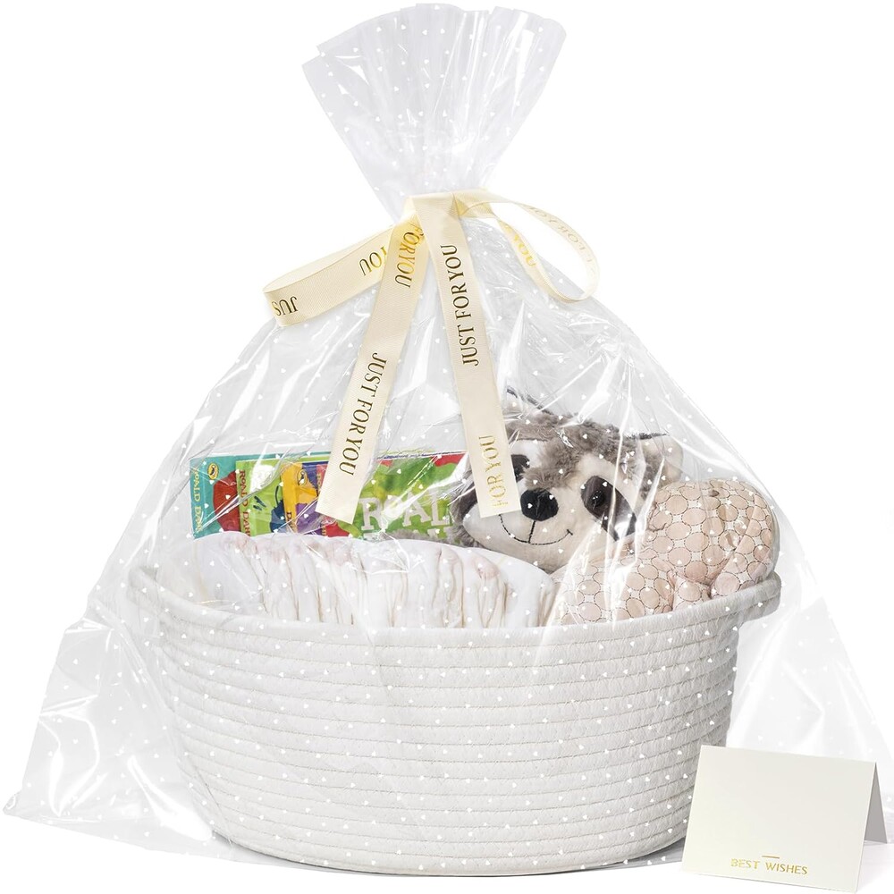 CHICVITA Small Basket for Gifts, Easter Basket for Kids, Empty Gift Baskets with Bags & Ribbons Rope Storage Baskets for Kids, 12"x 8"x 5"