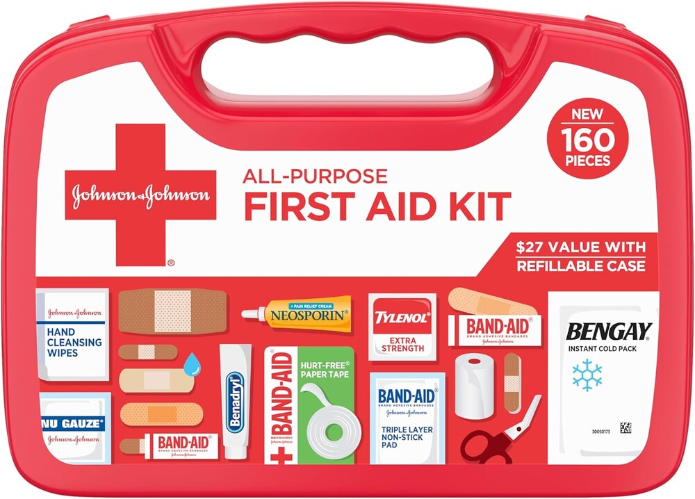 BAND-AID Brand All-Purpose Portable Compact First Aid Kit for Minor Cuts, Scrapes, Burns & Aches, Wound Care Essentials for Home, Car, Dorm, Travel, Cruise, Camping & Outdoor Emergency Kit, 160 Piece