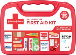 BAND-AID Brand All-Purpose Portable Compact First Aid Kit for Minor Cuts, Scrapes, Burns & Aches, Wound Care Essentials for Home, Car, Dorm, Travel, Cruise, Camping & Outdoor Emergency Kit, 160 Piece