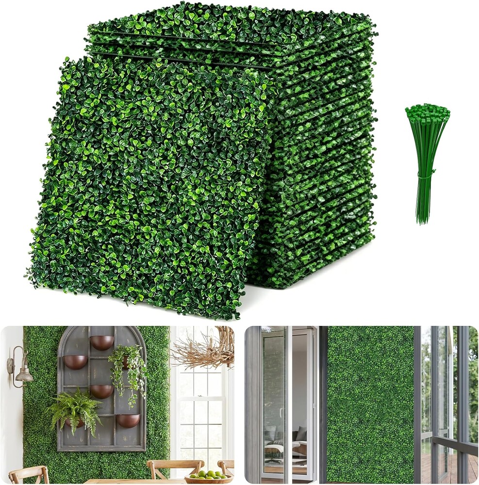Artificial Grass Wall Panels Backdrop, 10"X10" 12P(8.4 sqft) UV Resistant Faux Greenery Privacy Fence Screen, Artificial Boxwood Hedge Wall Panels for Backyard, Garden, Balcony Indoor Outdoor Decor